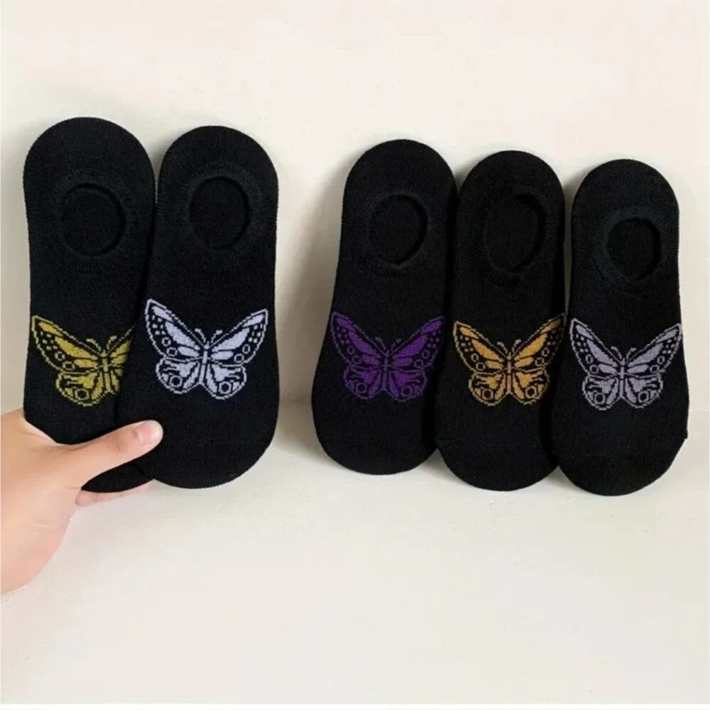 Black butterfly ankle socks multicolor butterfly no show socks
